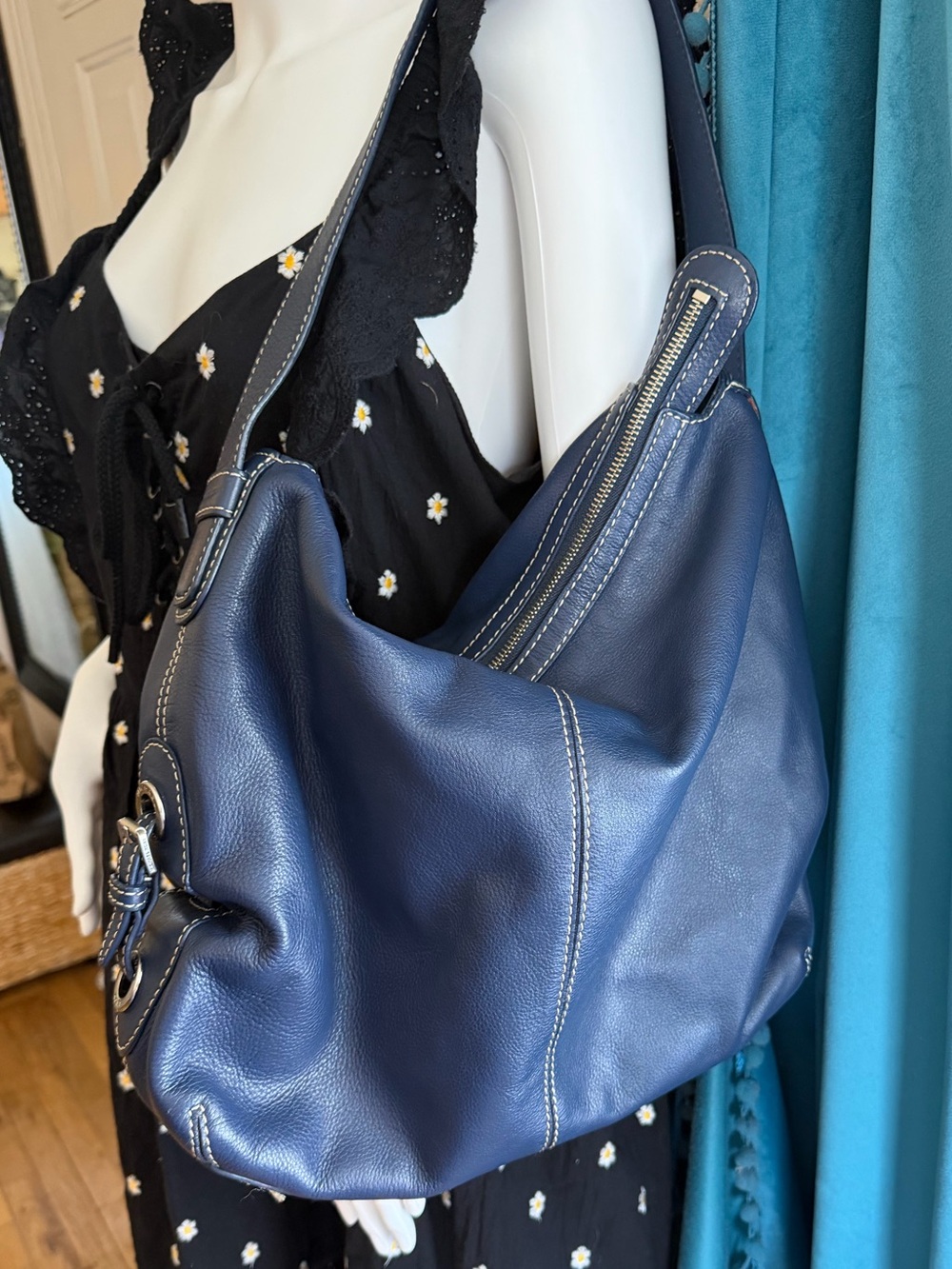 Michael Kors Navy Leather Shoulder Hobo Bag - Women